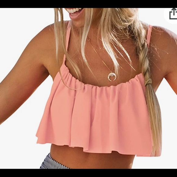 Cupshe Other - CUPSHE NWT Ruffle peach swimsuit Top removable bra pads, SZ:MED
